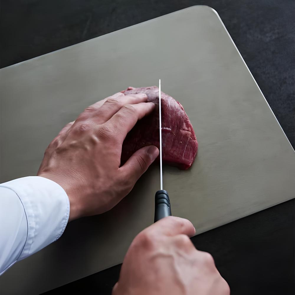 Minimalist Brushed Stainless Handle Slot Cutting Board