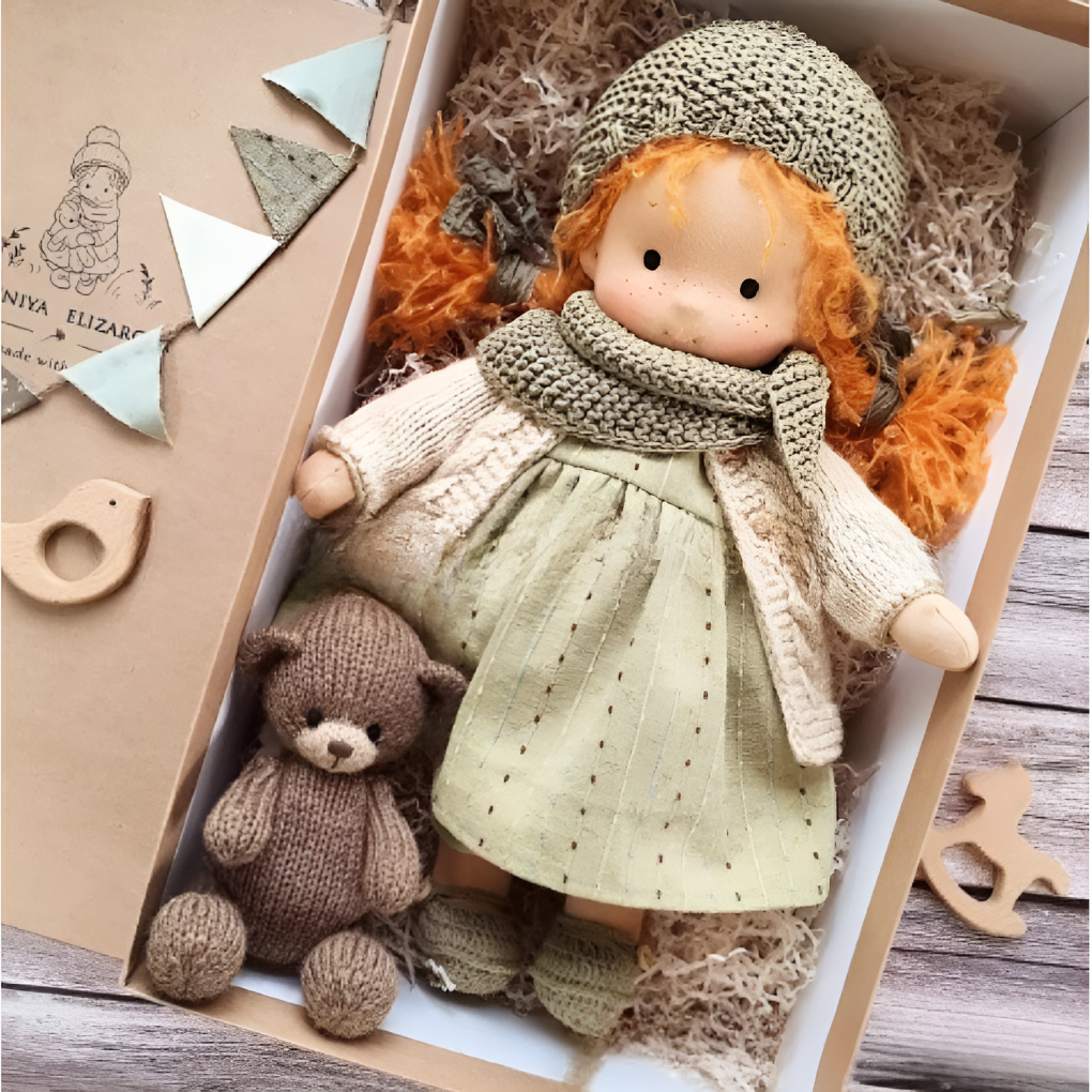 Wool and Cotton Waldorf Doll with Soft Hair