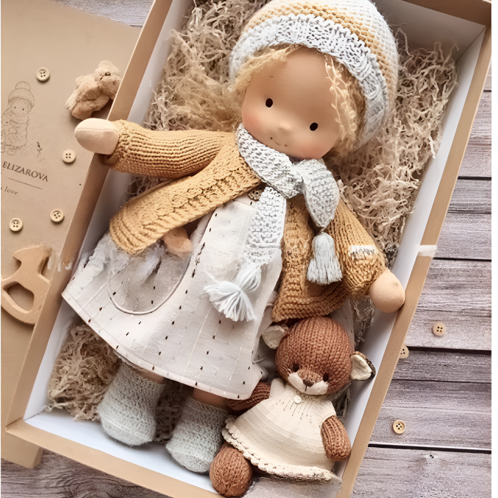 Wool and Cotton Waldorf Doll with Soft Hair