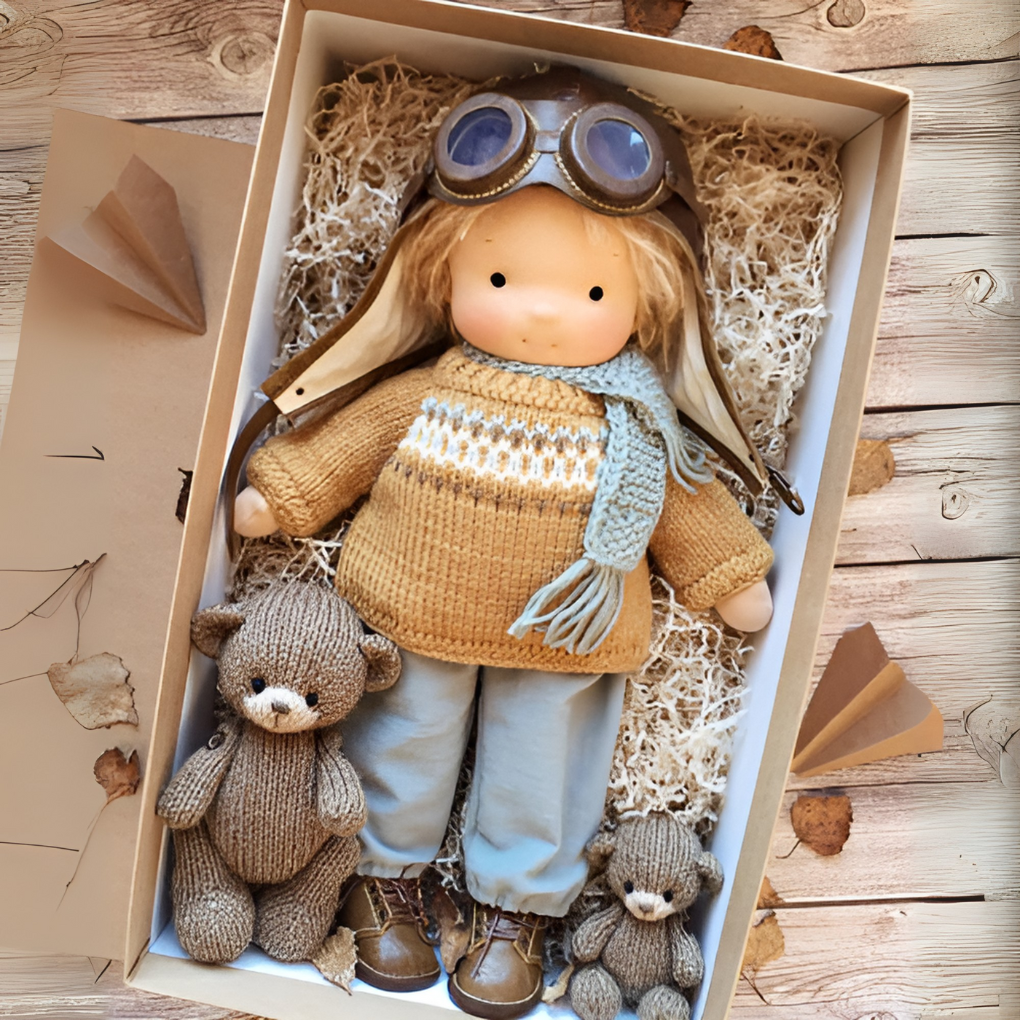 Wool and Cotton Waldorf Doll with Soft Hair