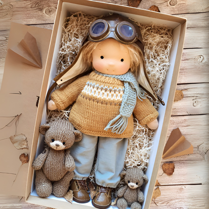 Wool and Cotton Waldorf Doll with Soft Hair