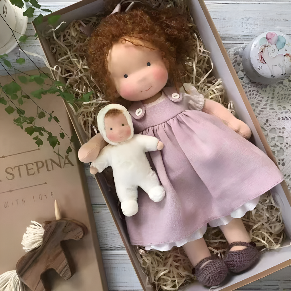 Wool and Cotton Waldorf Doll with Soft Hair