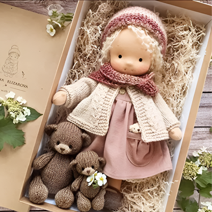 Wool and Cotton Waldorf Doll with Soft Hair