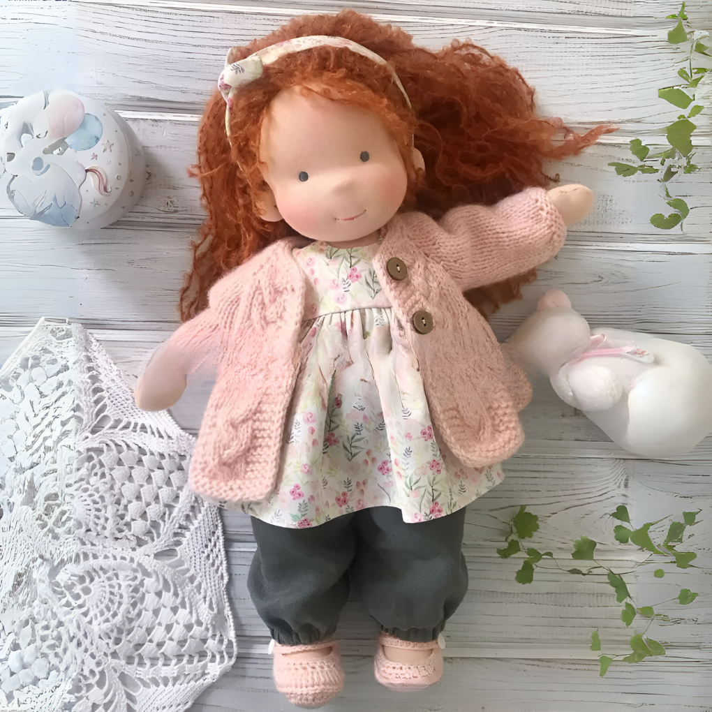 Wool and Cotton Waldorf Doll with Soft Hair