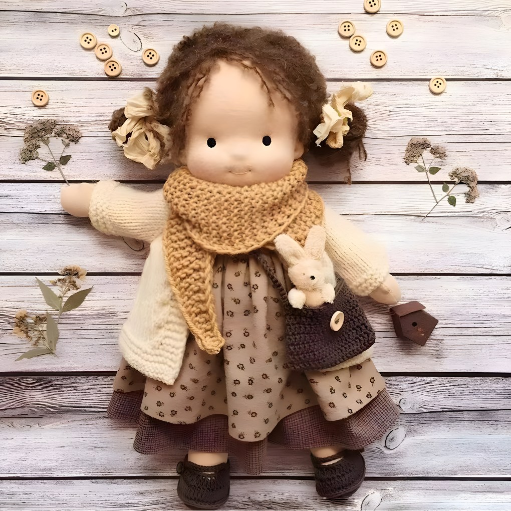 Wool and Cotton Waldorf Doll with Soft Hair