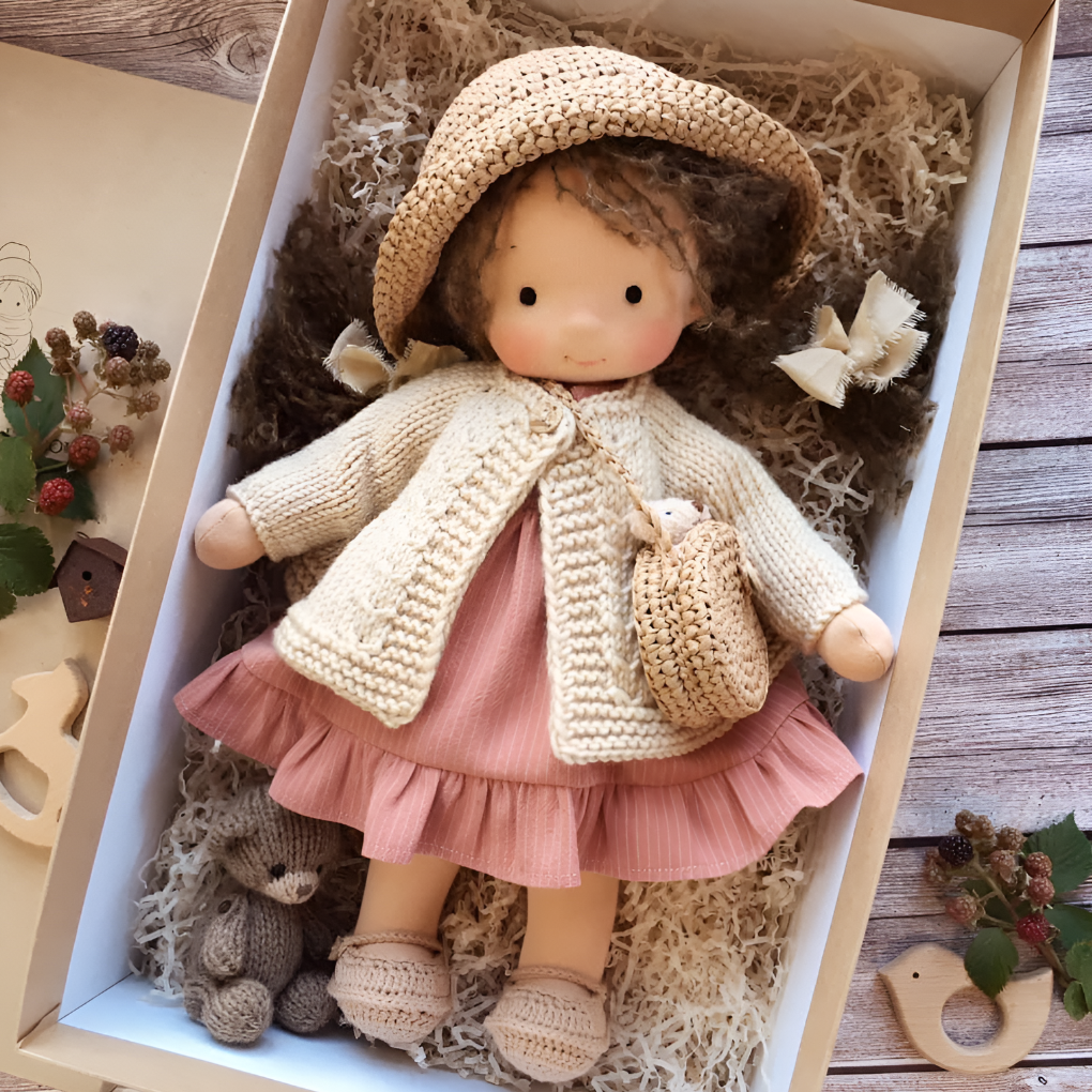 Wool and Cotton Waldorf Doll with Soft Hair