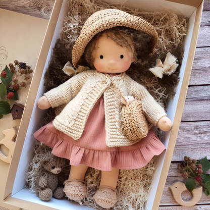 Wool and Cotton Waldorf Doll with Soft Hair