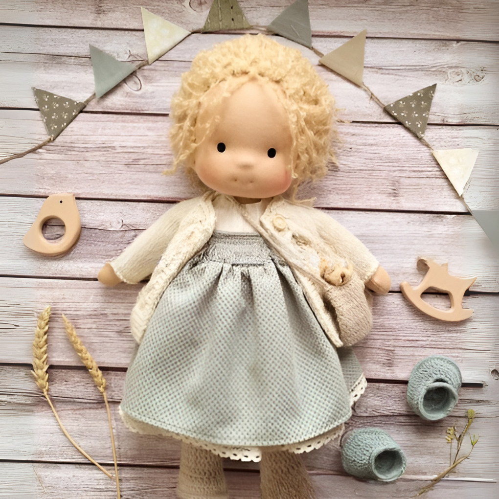 Wool and Cotton Waldorf Doll with Soft Hair