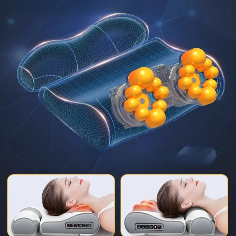 PU Leather Ergonomic Heated Massage Pillow