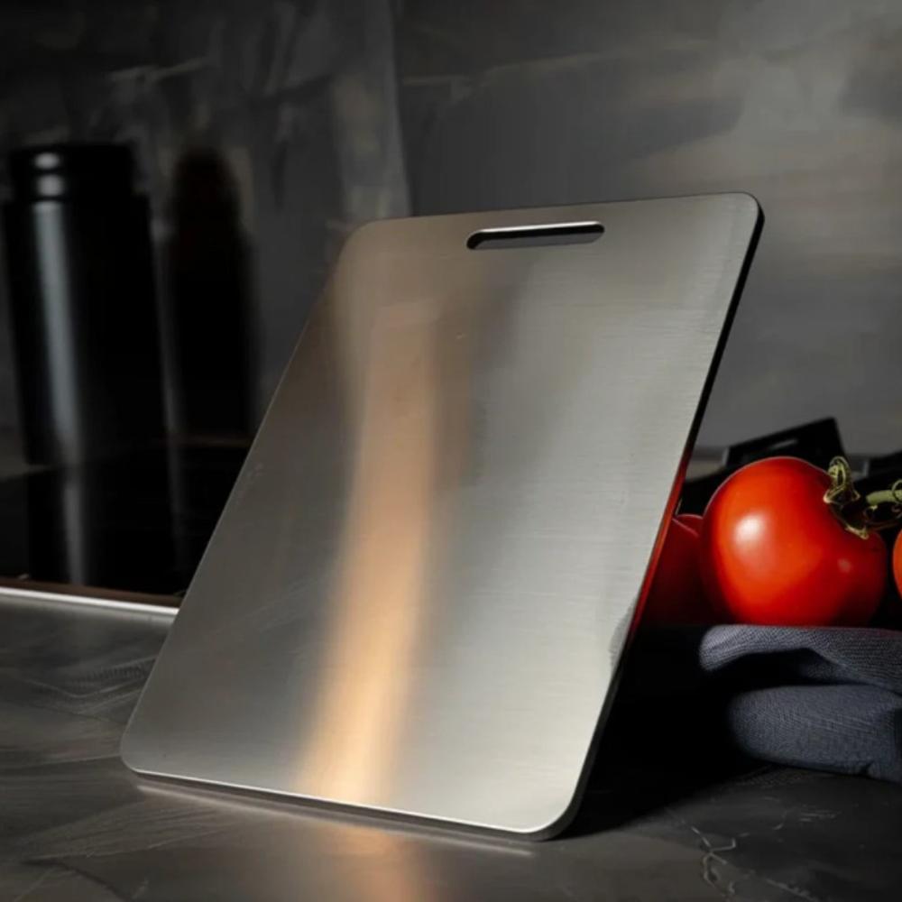 Minimalist Brushed Stainless Handle Slot Cutting Board