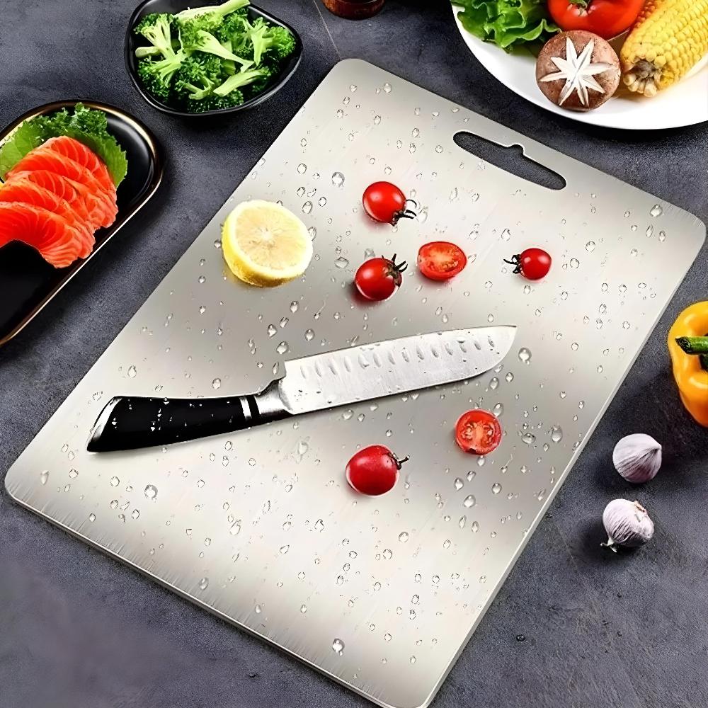 Minimalist Brushed Stainless Handle Slot Cutting Board