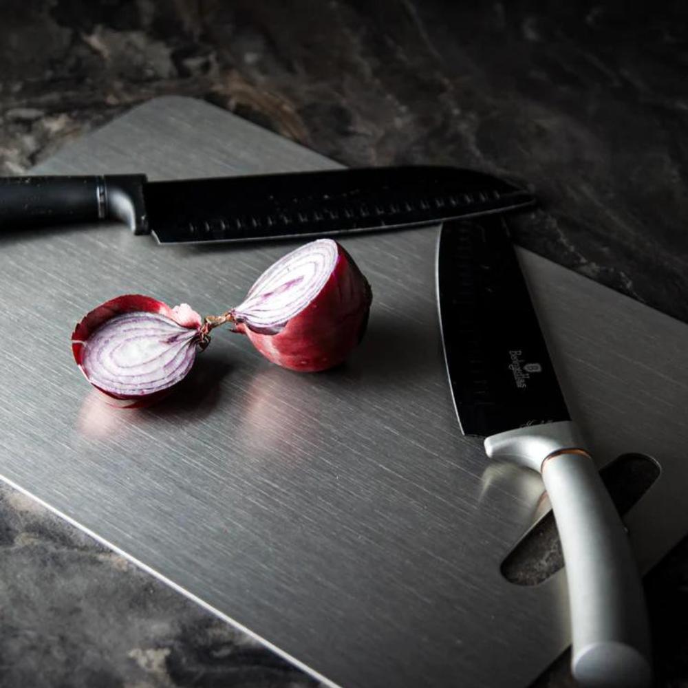 Minimalist Brushed Stainless Handle Slot Cutting Board