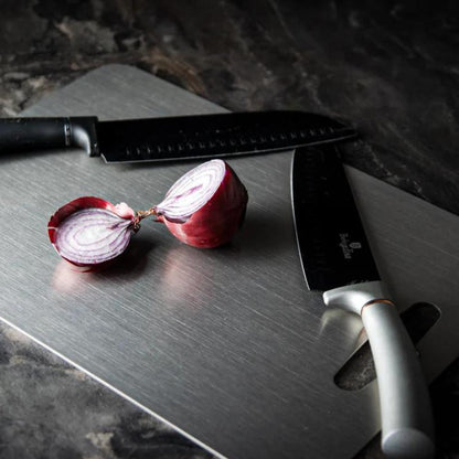 Minimalist Brushed Stainless Handle Slot Cutting Board