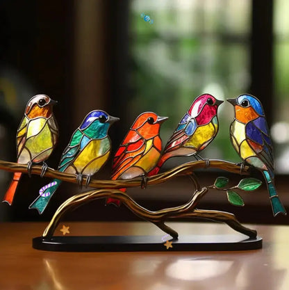 Tiffany-Style Perched Branch Stained Glass Bird Suncatcher