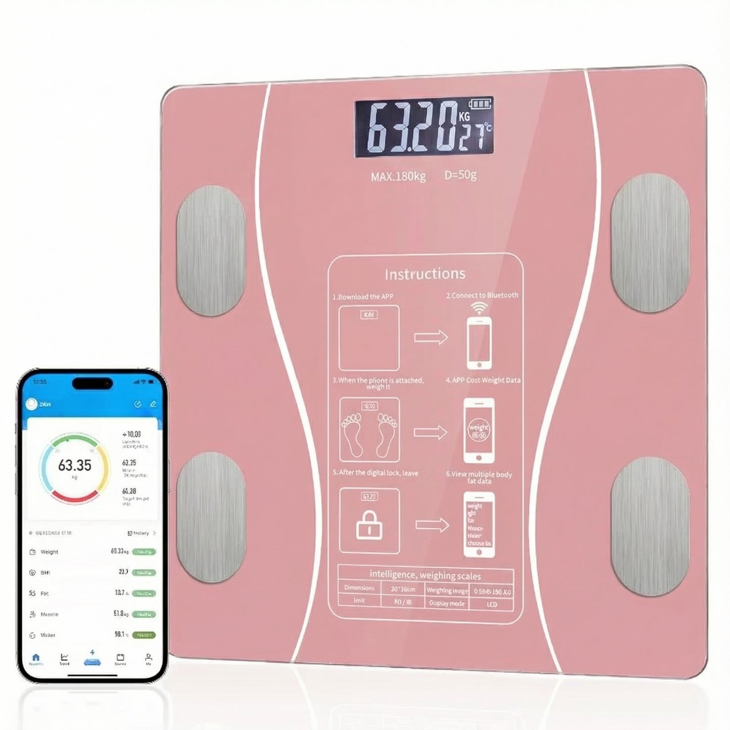 Tempered Glass Four Electrodes Body Composition Smart Scale