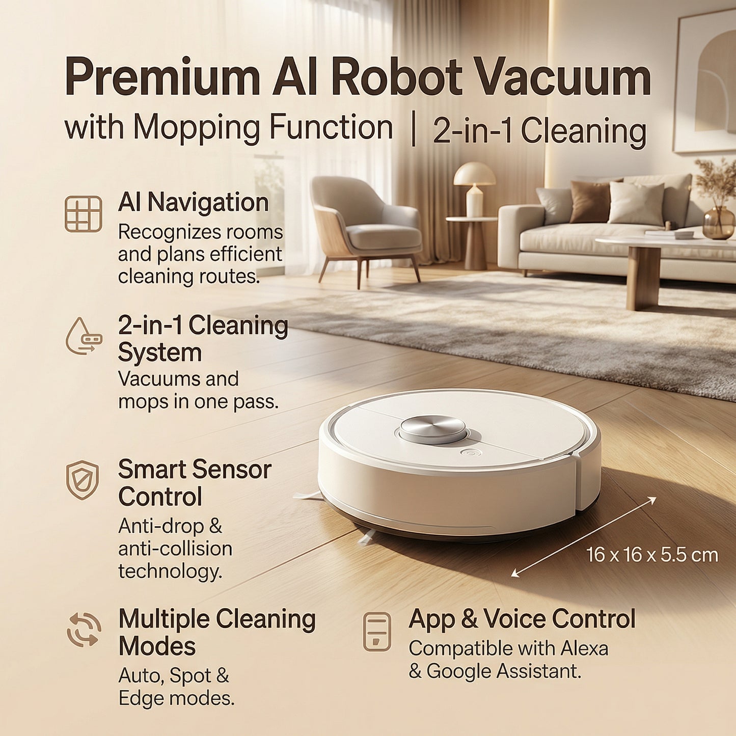 Minimalist Low-Profile Robot Vacuum Cleaner