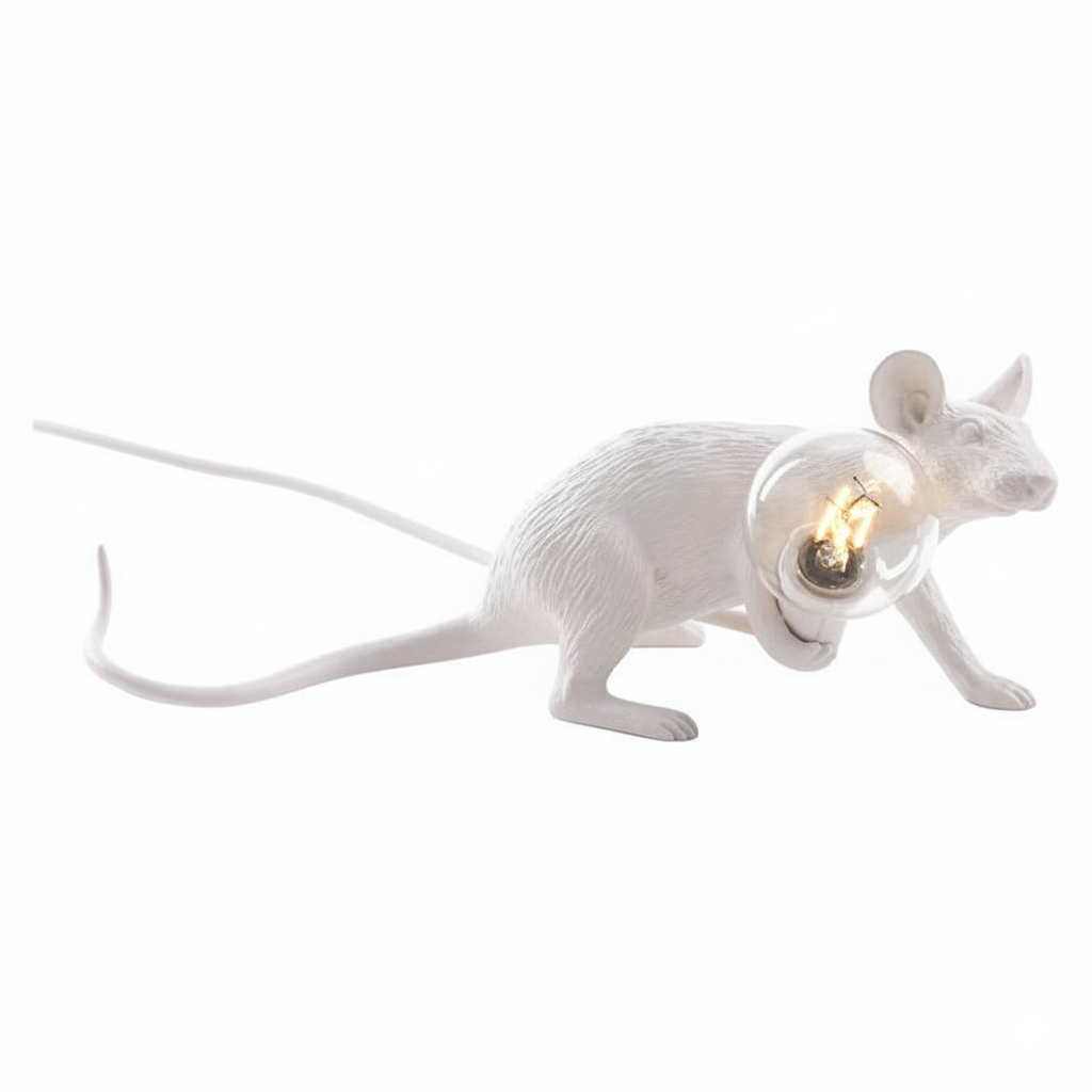 Glass Exposed Bulb Mouse Figurine Table Lamp