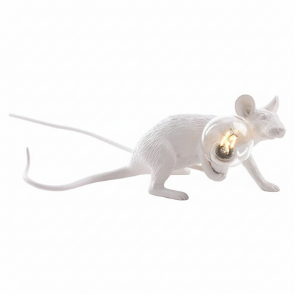 Glass Exposed Bulb Mouse Figurine Table Lamp