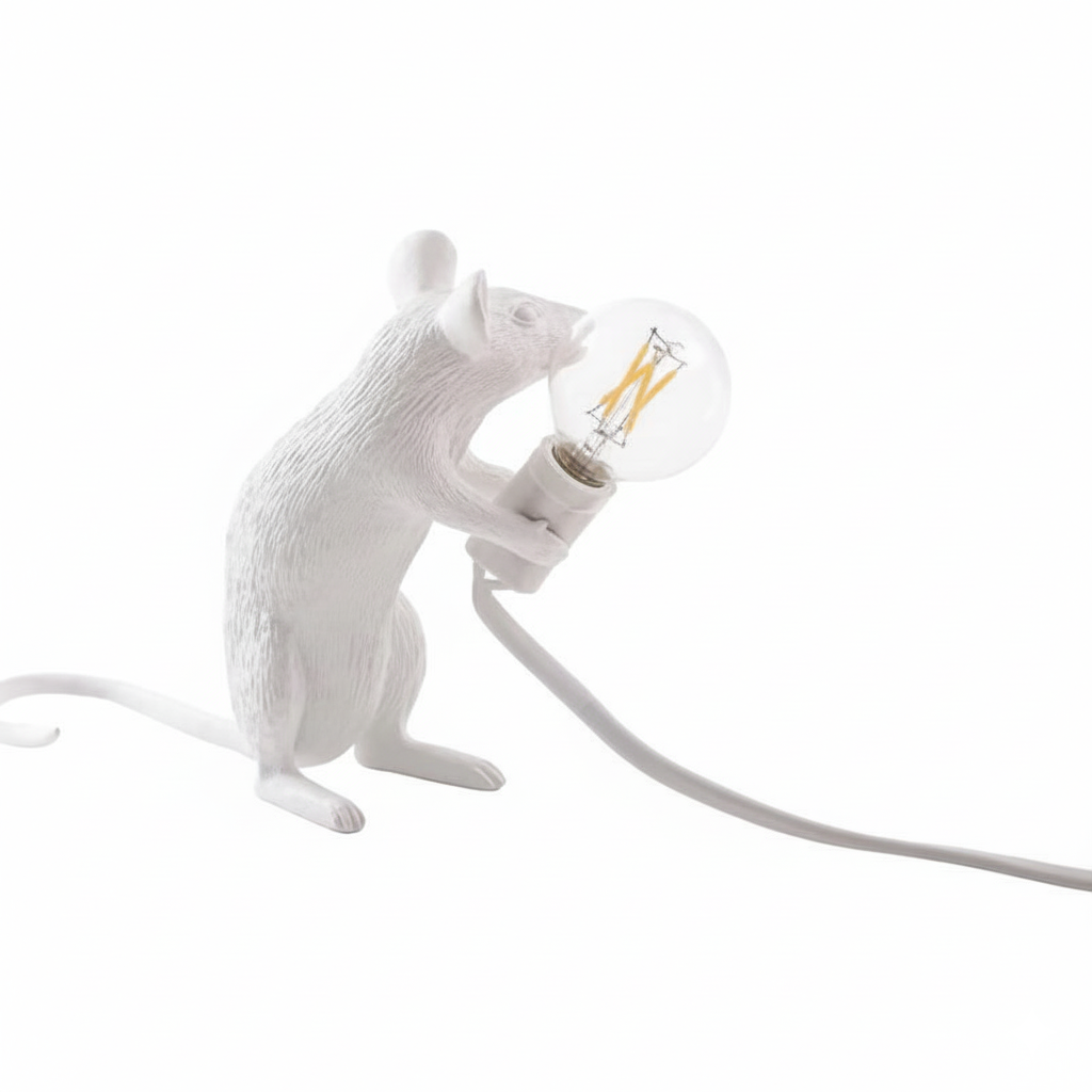 Glass Exposed Bulb Mouse Figurine Table Lamp