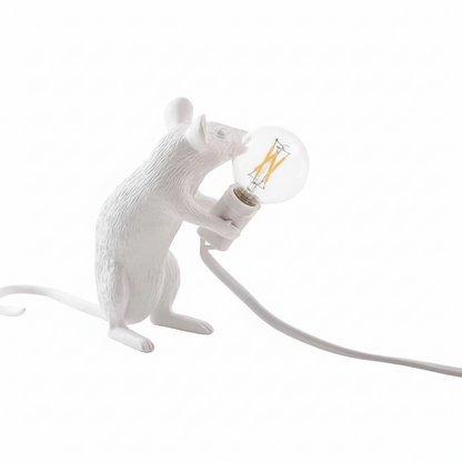Glass Exposed Bulb Mouse Figurine Table Lamp