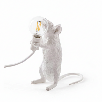 Glass Exposed Bulb Mouse Figurine Table Lamp