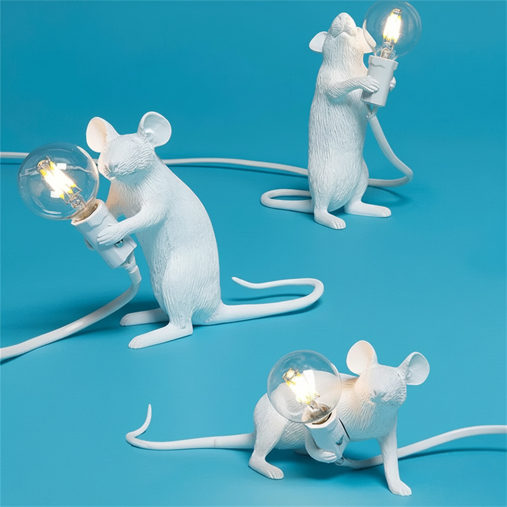 Glass Exposed Bulb Mouse Figurine Table Lamp
