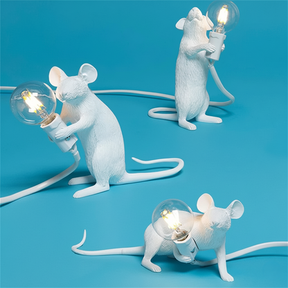 Glass Exposed Bulb Mouse Figurine Table Lamp