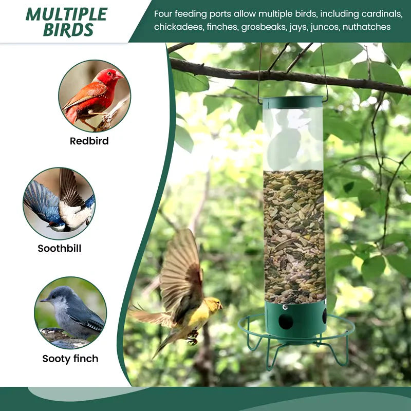 Powder-Coated Metal Multi-Port Tube Bird Feeder