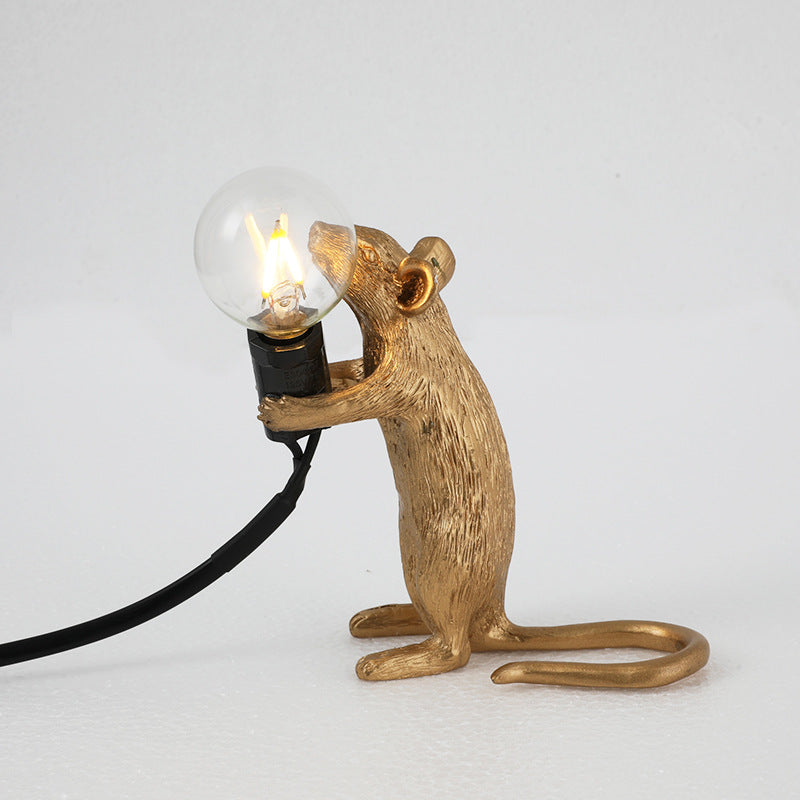 Glass Exposed Bulb Mouse Figurine Table Lamp