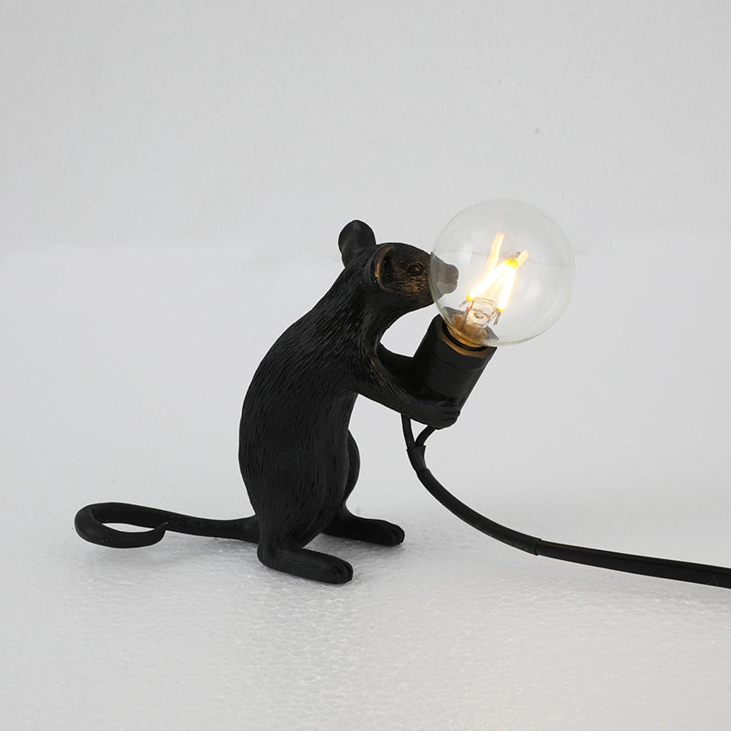 Glass Exposed Bulb Mouse Figurine Table Lamp