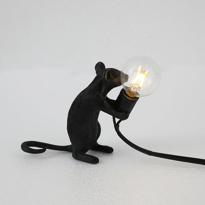 Glass Exposed Bulb Mouse Figurine Table Lamp