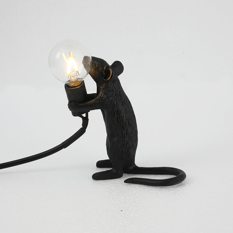 Glass Exposed Bulb Mouse Figurine Table Lamp