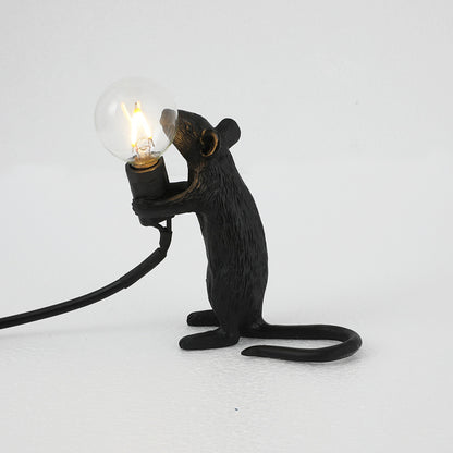Glass Exposed Bulb Mouse Figurine Table Lamp