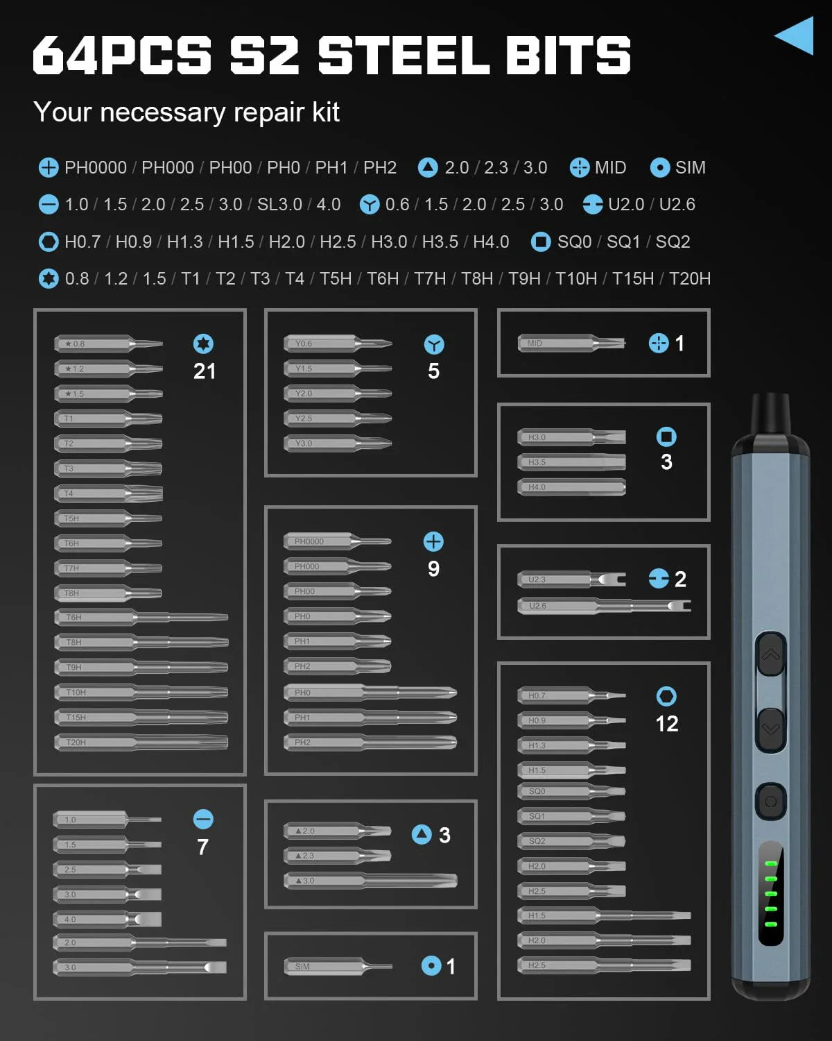 Minimalist Pen-Style LED Electric Precision Screwdriver Set