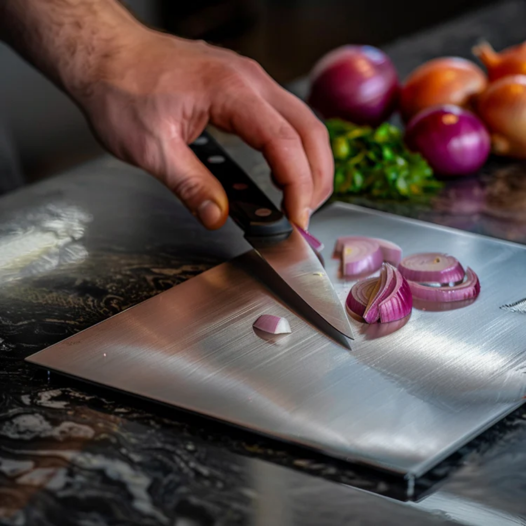 Brushed Stainless Steel Non-Slip Cutting Board