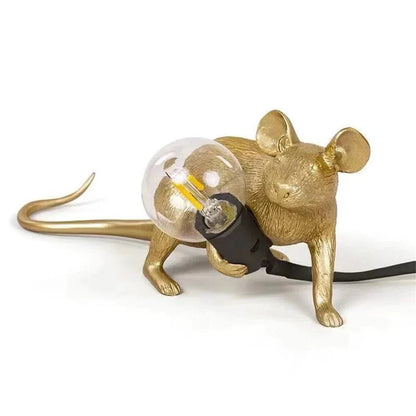 Glass Exposed Bulb Mouse Figurine Table Lamp