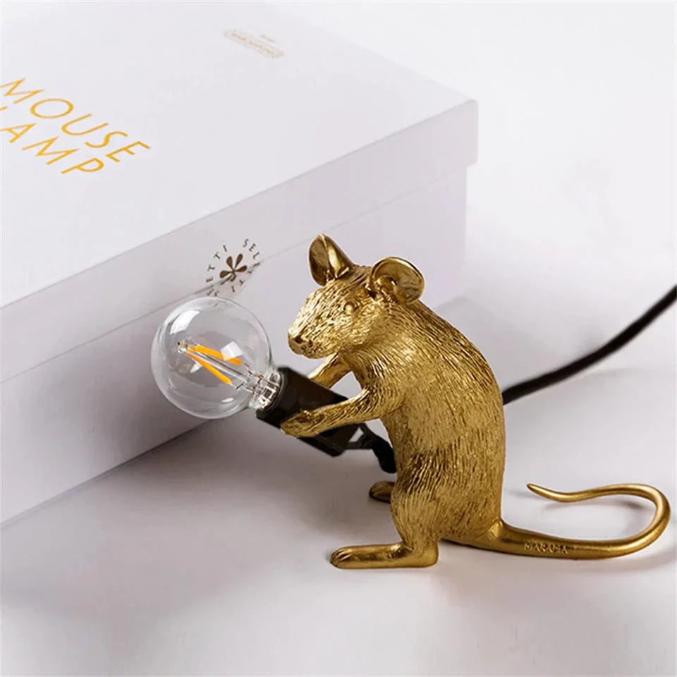 Glass Exposed Bulb Mouse Figurine Table Lamp